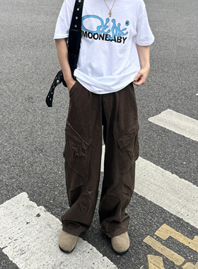 SSLstudio美式复古高街工装裤多口袋设计阔腿休闲裤男女宽松拖地