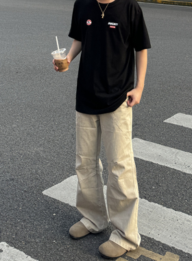 SSLstudio美式复古水洗高街休闲牛仔裤男宽松直筒阔腿显瘦百搭潮