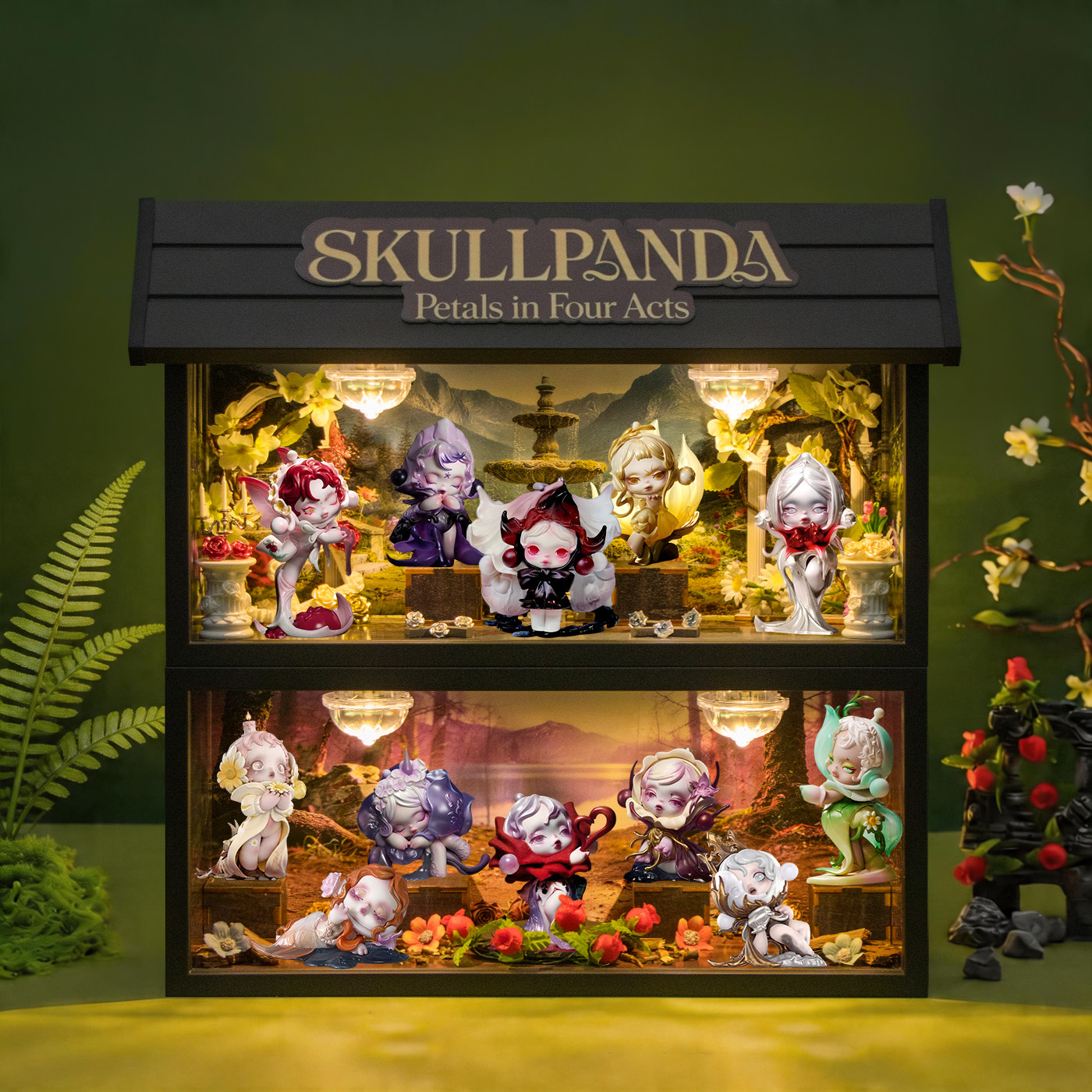 适用泡泡玛特SKULLPANDA花的四幕戏系列手办sp盲盒收纳场景展示盒