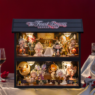 适用POPMART泡泡玛特SKULLPANDA餐桌系列盲盒手办场景展示盒摆件