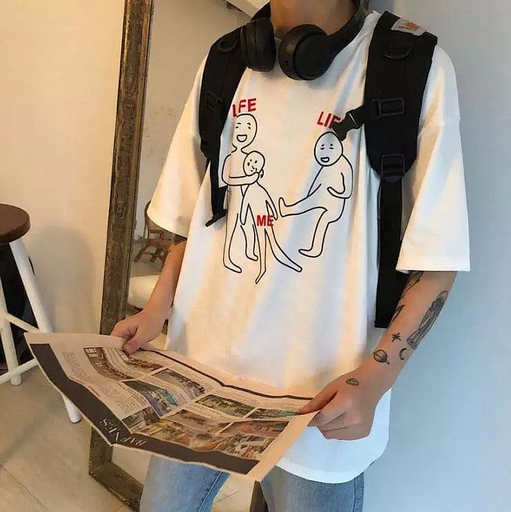 【糟糕的生活毒打我】自制趣味火柴人卡通图案宽松男女短袖T恤