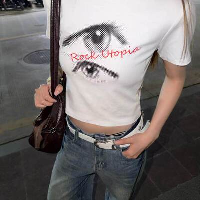 原创眼睛字母印花短袖情侣t恤
