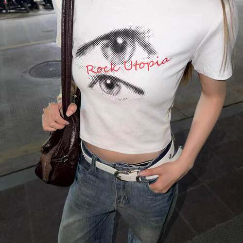 原创眼睛字母印花短袖情侣t恤