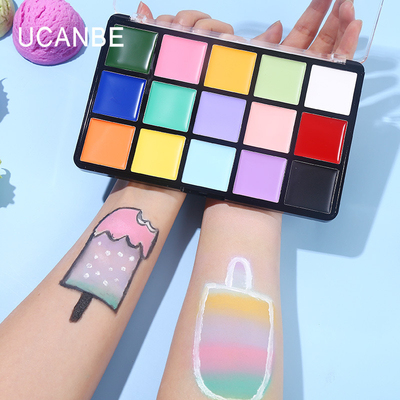 UCANBE 15色马卡龙油彩人体彩绘舞台妆 脸部彩绘万圣节跨境彩妆盘