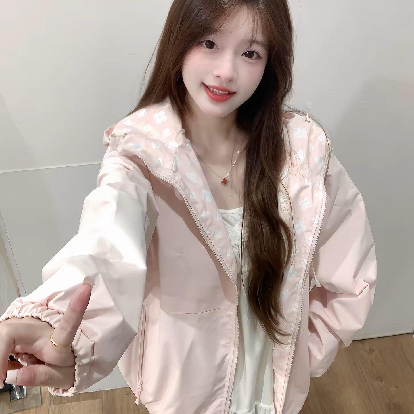 粉色连帽冲锋衣外套女202