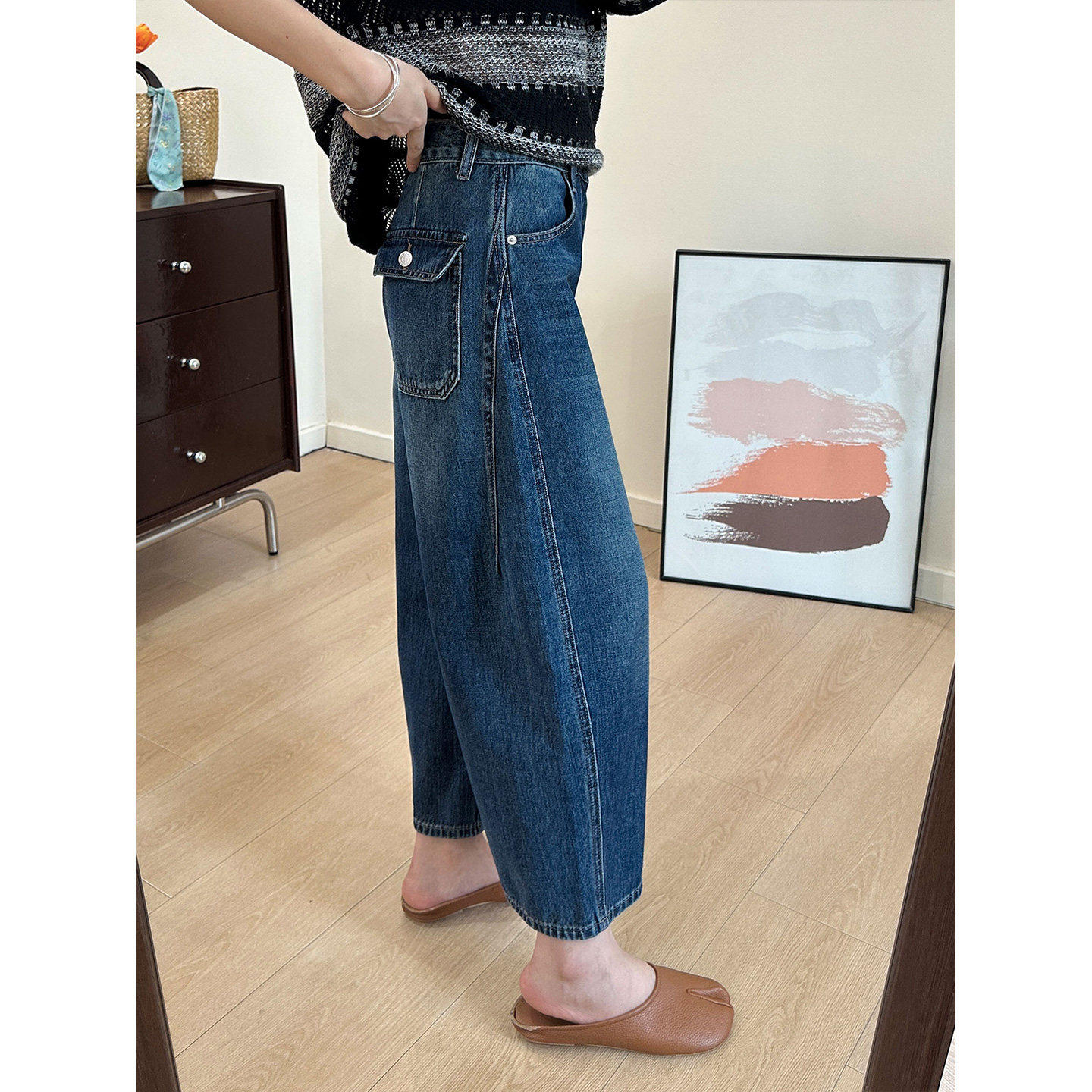 复古九分弯刀牛仔裤女秋