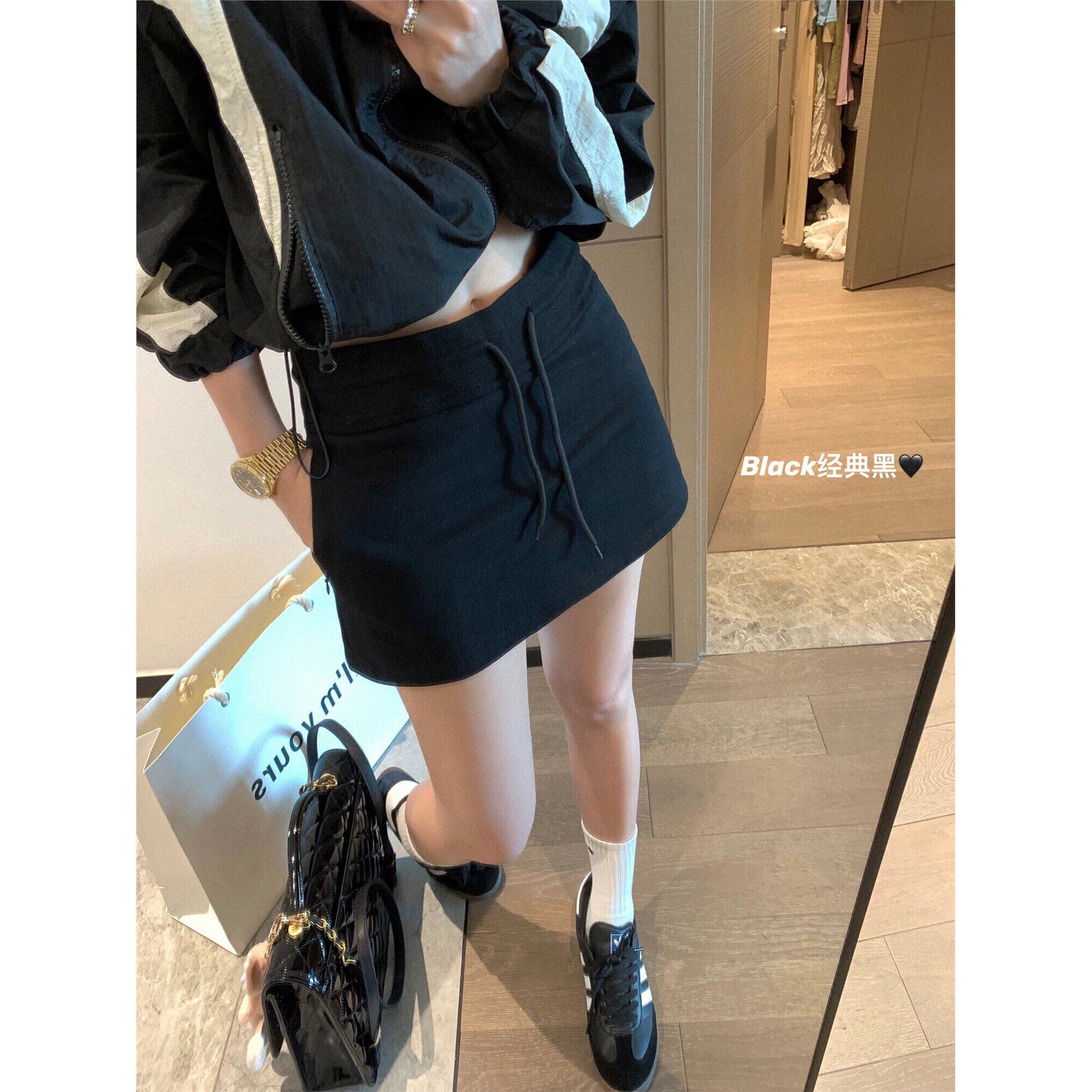 抽绳高腰休闲运动短裤女