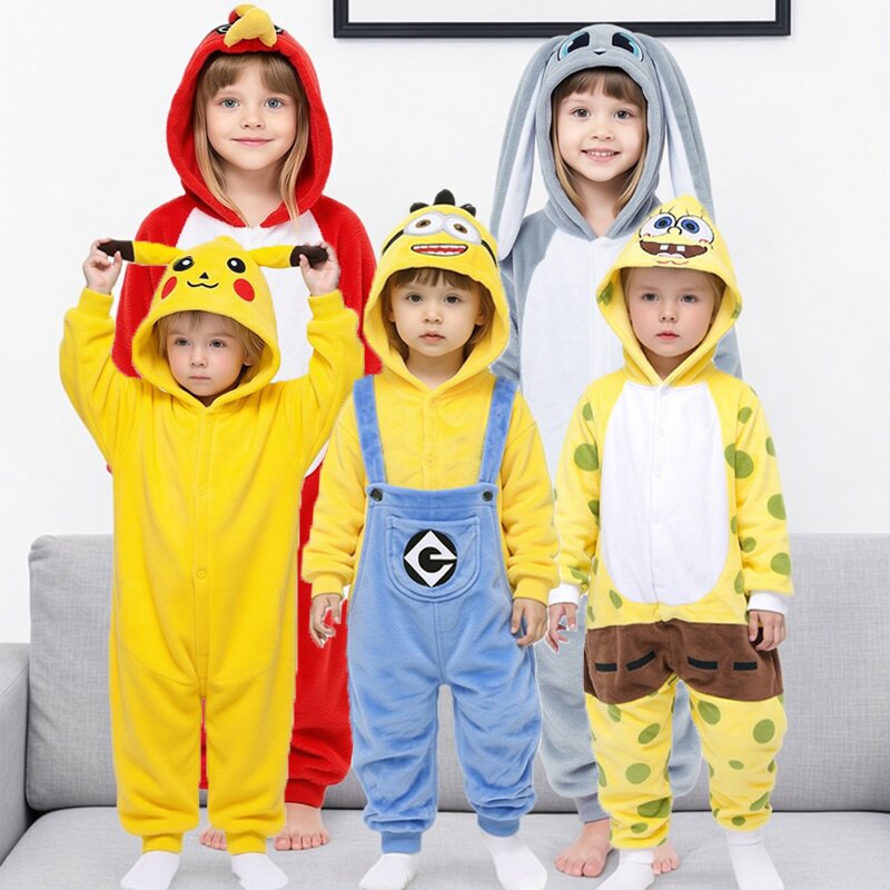 法兰绒小黄人睡衣儿童皮卡丘衣服图片