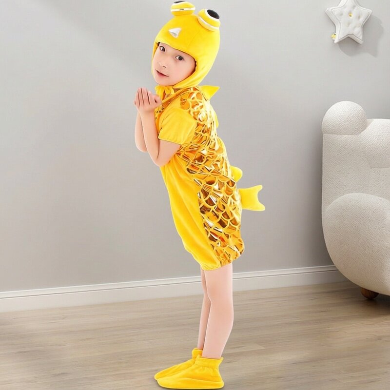 小金鱼逃走了衣服小鱼吐泡泡演出服儿童舞蹈服小猫钓鱼黄鱼短袖夏