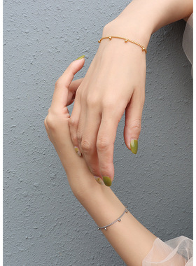 ins风实心小钢珠手链7个可爱小珠子手链饰品钛钢18k金手饰 E161