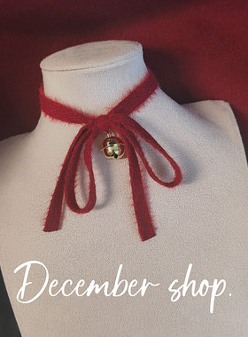 新品圣诞礼物红色毛绒蝴蝶结项链女锁骨链choker街拍配饰铃铛脖圈