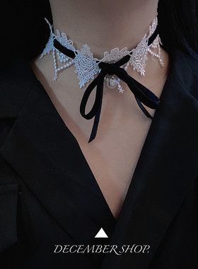 包邮性感蕾丝蝴蝶结choker项圈锁骨链洛丽塔少女项链颈链黑色短款