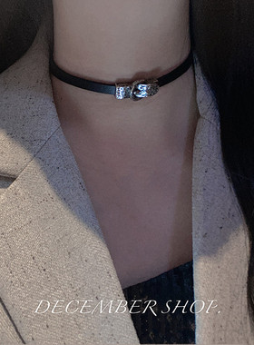 新款小众设计感黑色皮带扣choker日常百搭项圈极简颈环女脖子饰品