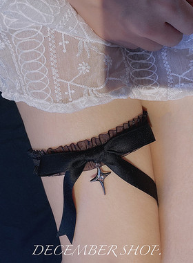 新品原宿性感脚链黑色蝴蝶结十字架洛丽塔弹力蕾丝带腿环腿部装饰