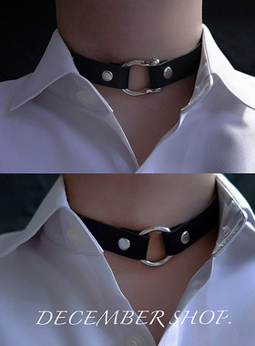 包邮皮质项圈颈环项链马蹄扣男款朋克牵引链choker圆环颈带女表演