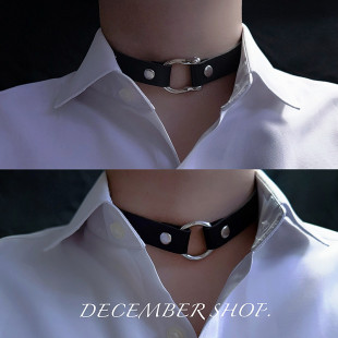 朋克牵引链choker圆环颈带女表演 皮质项圈颈环项链马蹄扣男款 包邮