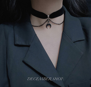 暗黑月牙锁骨链颈链气质哥特月亮锁骨链choker短项圈女万圣节 包邮