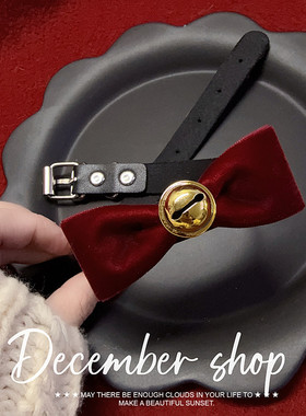 圣诞新年红色丝绒蝴蝶结choker铃铛项链女颈链锁骨链秋冬可爱项圈