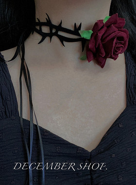 新款玫瑰花复古绑带可调节choker项圈女哥特项链吸血鬼颈链万圣节