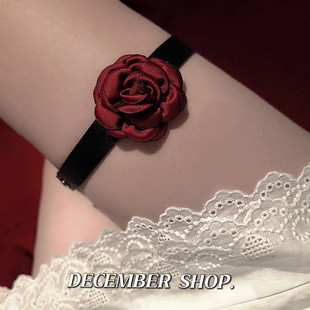 Lolita暗黑简约玫瑰花皮革腿带腿环女朋克y2k大腿圈表演搭配 包邮