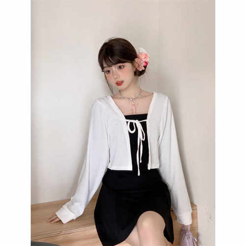 针织冰丝夏季短款小坎肩法式系带