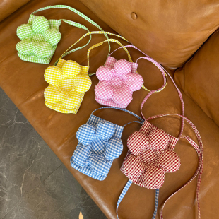 夏季 糖果色格子花朵包包格子斜挎大容量钥匙杂物包包 新品