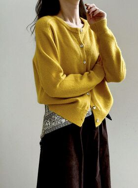 言双 韩系多色圆领毛衣开衫女 秋季百搭叠穿外搭针织外套P992