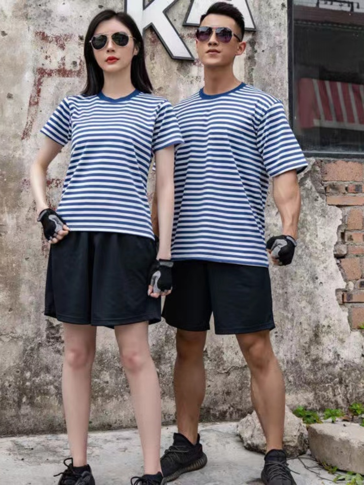 正品海魂衫套装男 夏季速干短袖短裤运动服条纹体能训练服短袖t恤