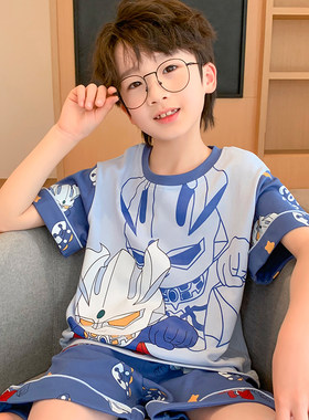 夏季儿童睡衣男童奥特曼纯棉短袖薄款男孩宝宝卡通女孩家居服套装