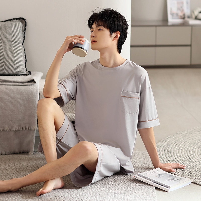 男士睡衣莫代尔夏季薄款短袖凉感大码居家休闲简约宽松家居服套装