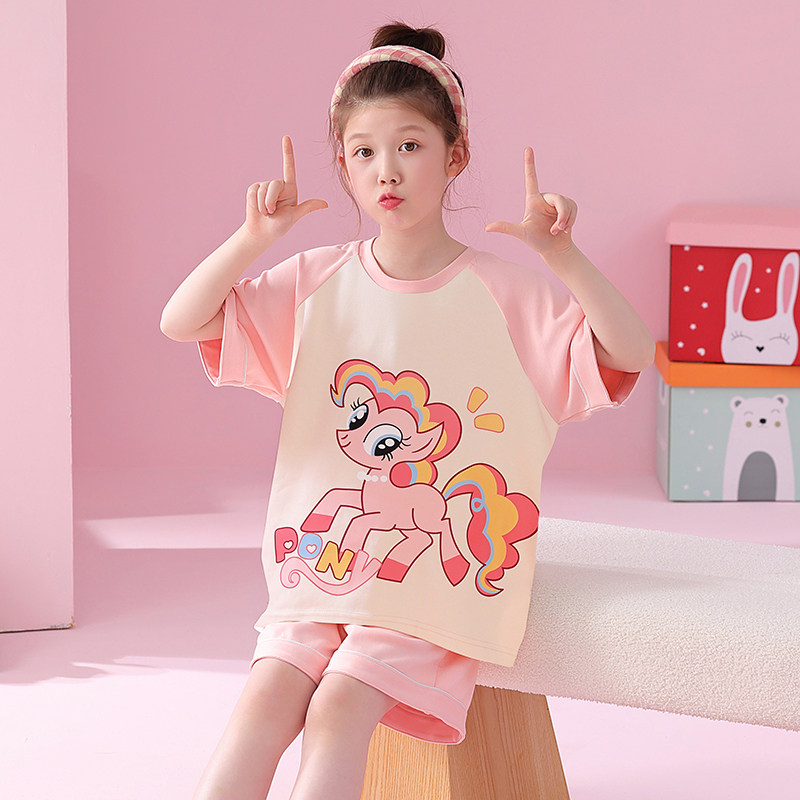 儿童睡衣女童短袖纯棉夏季薄款中大童卡通女孩公主宝宝家居服套装