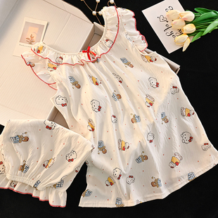 短裤 无袖 公主风女孩中大童家居服 儿童薄款 女童云朵棉背心睡衣夏季