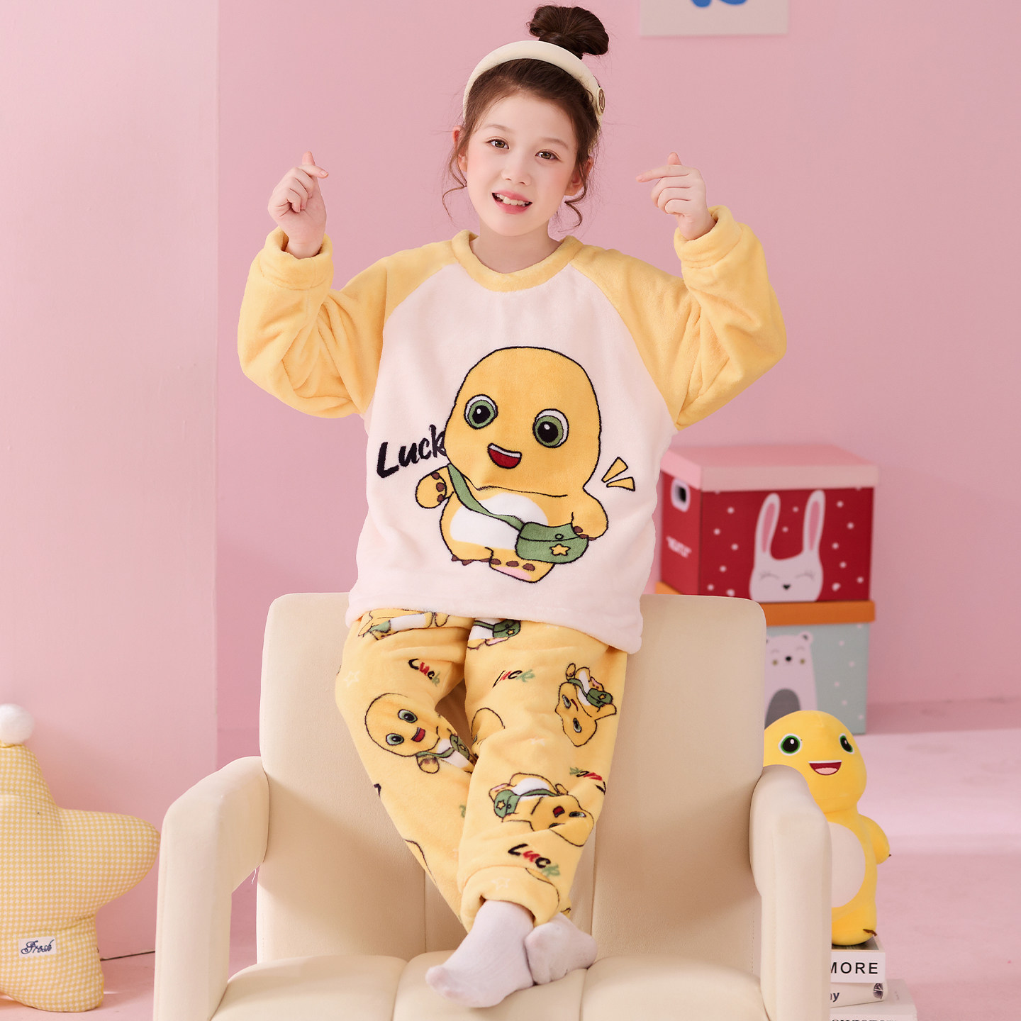 女童法兰绒睡衣秋冬中大童卡通可爱儿童宝宝冬季珊瑚绒家居服套装