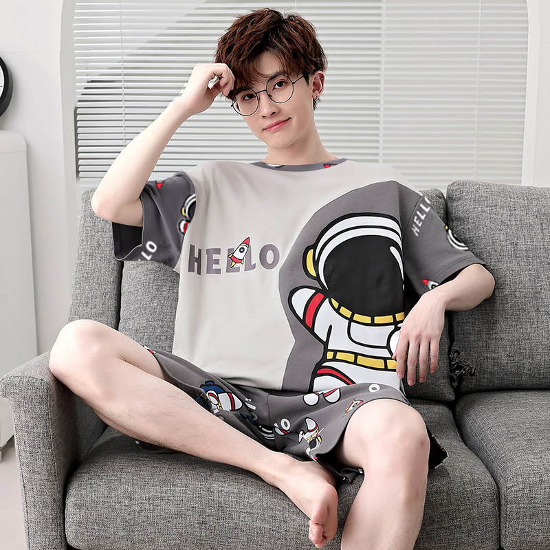 睡衣男士夏季薄款卡通短袖短裤青少年大学生休闲可外穿家居服套装