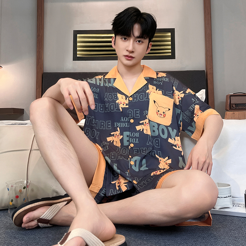 夏季款情侣睡衣冰丝短袖卡通2025新款一男一女韩版薄款家居服套装