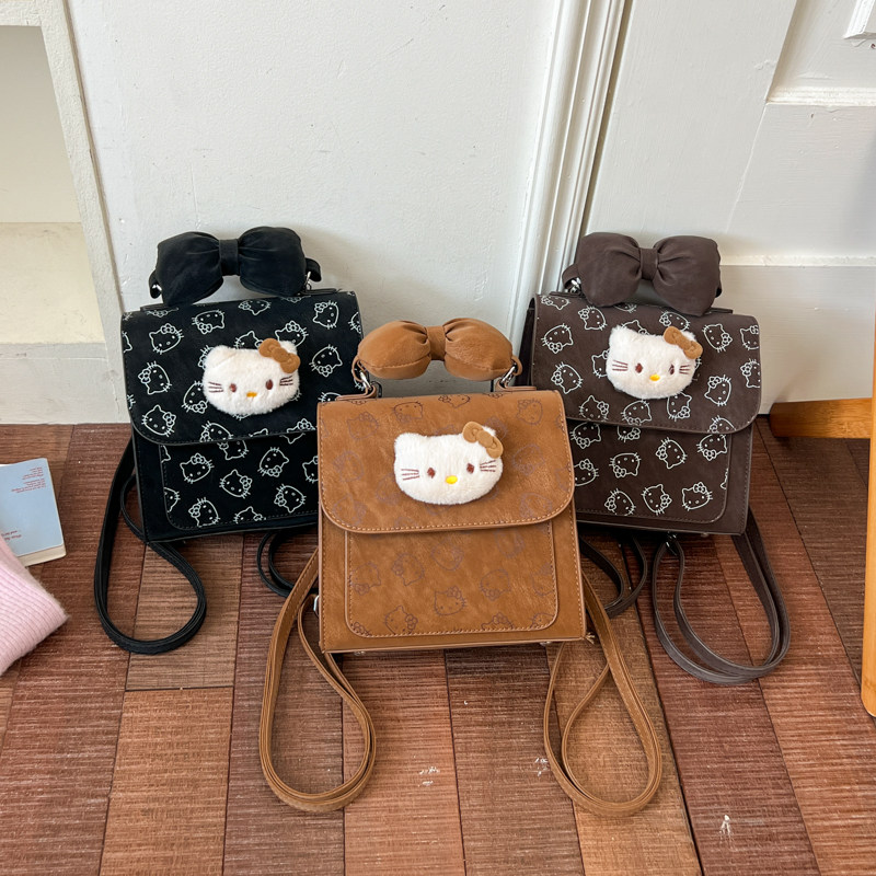 handbag2026新款少女风KT猫可爱双肩包迷你百搭蝴蝶结单肩斜挎包