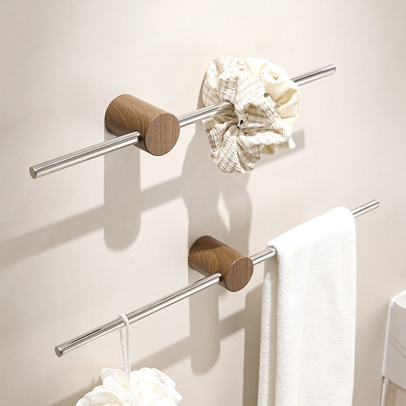 中古风卫生间毛巾架免打孔不锈钢亮光浴室浴巾置物架极简毛巾挂杆