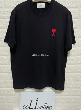 【ccL1】Ami Paris 男女同款红色爱心logo刺绣短袖T恤