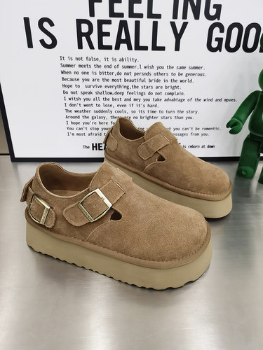 2024春季新款磨砂皮真皮厚底大头娃娃鞋勃肯鞋女复古松糕乐福女鞋