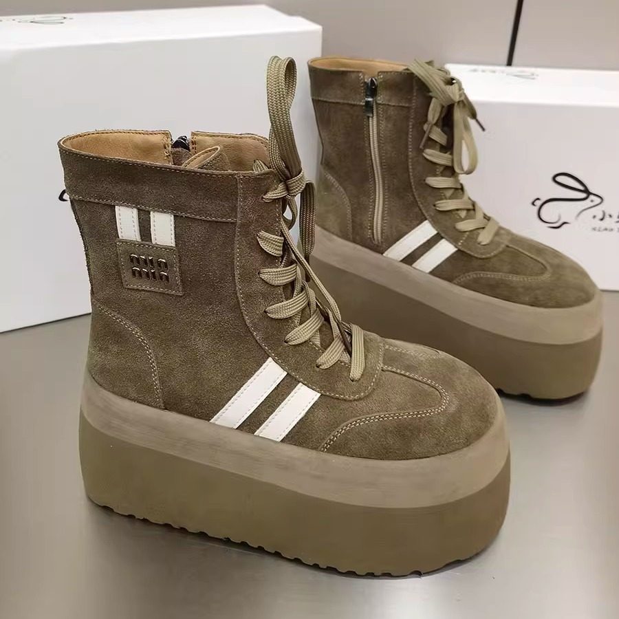 欧洲站冬季新款磨砂皮大头厚底松糕马丁靴机车靴加绒雪地棉靴女靴,女鞋,骑士靴,淘宝优惠券,粉丝福利购,淘宝优惠卷