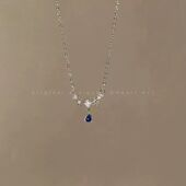 蓝色石水滴项链女夏季 轻奢小众设计感甜酷配饰气质高级感锁骨链