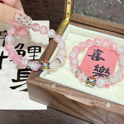 新款吉祥醒狮爆花珠女国潮男女情侣手饰好运配饰礼物手串