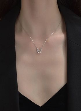 镂空蝴蝶镶钻项链女ins潮网红气质锁骨链小众设计感简约森系颈链