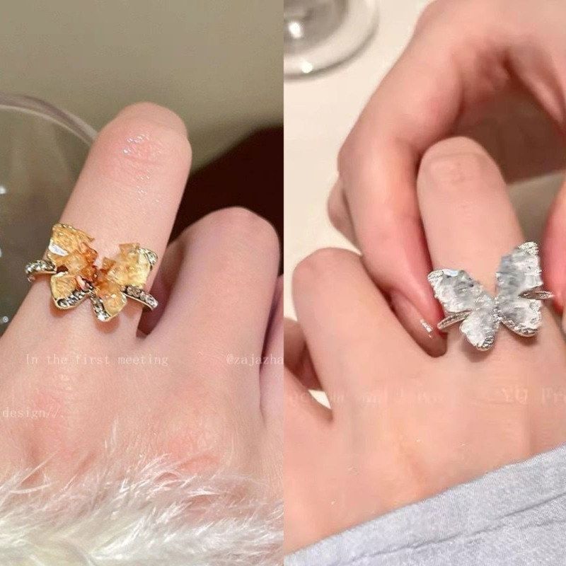 夏季碎冰蓝蝴蝶开口戒指女小众设计轻奢高级感食指戒爆款图片
