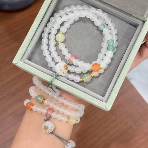 可爱炭烧猫爪三圈手串中式国潮编织闺蜜手链小众高颜值清透手饰