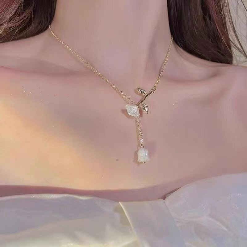 玫瑰花风铃项链女小众设计高级感花朵吊坠颈链超仙法式复古锁骨链