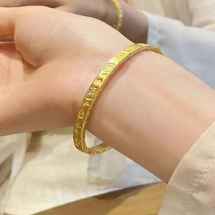 古法金色招财纳福吉言手镯女小众设计新中式宫铃开口镯子年轻款
