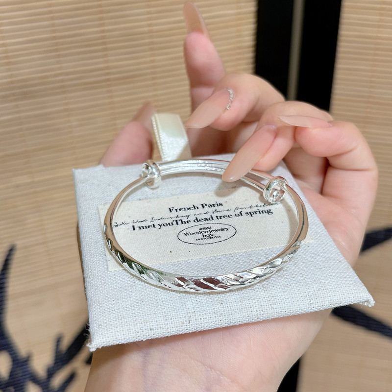 实心圆肚流星雨手镯简约圆管合金镀银手环年轻减龄款