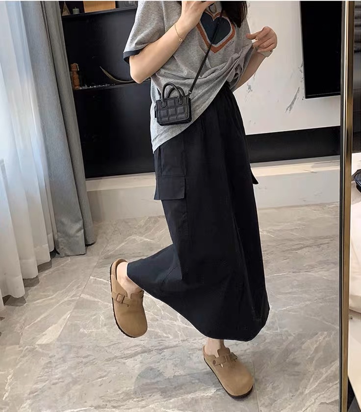 大码女装开叉工装口袋显瘦半身裙