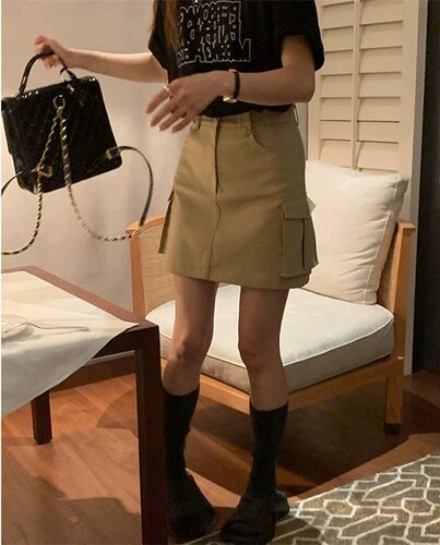 大码女装复古工装显瘦休闲短裙